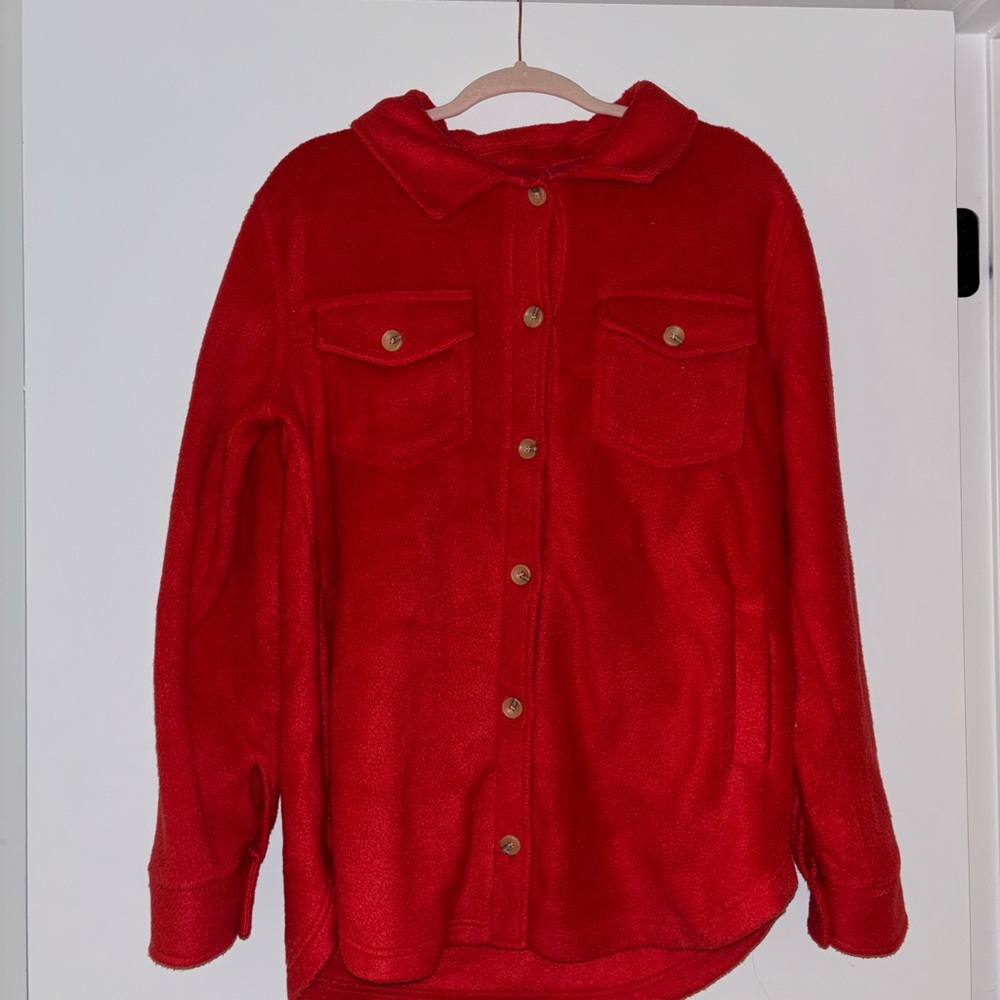 Fleece Red Button-Up Shirt/Jacket